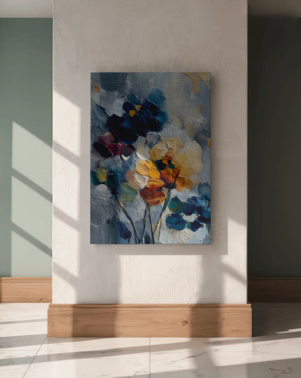 Slate Floral Relief in Navy - Premium Canvas Print Detail