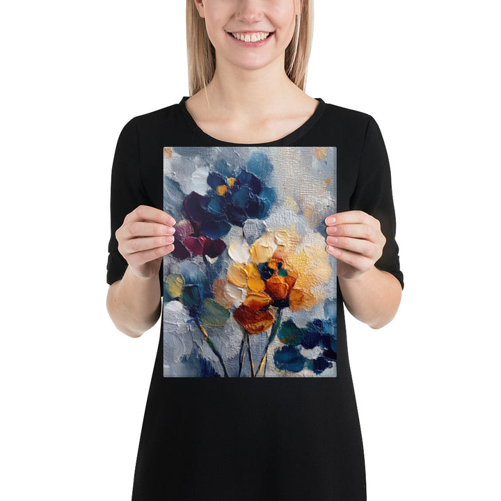 Slate Floral Relief in Navy - 9x12 Gallery Wrapped