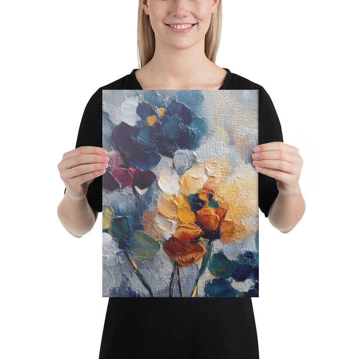 Slate Floral Relief in Navy - 12x16 Gallery Wrapped