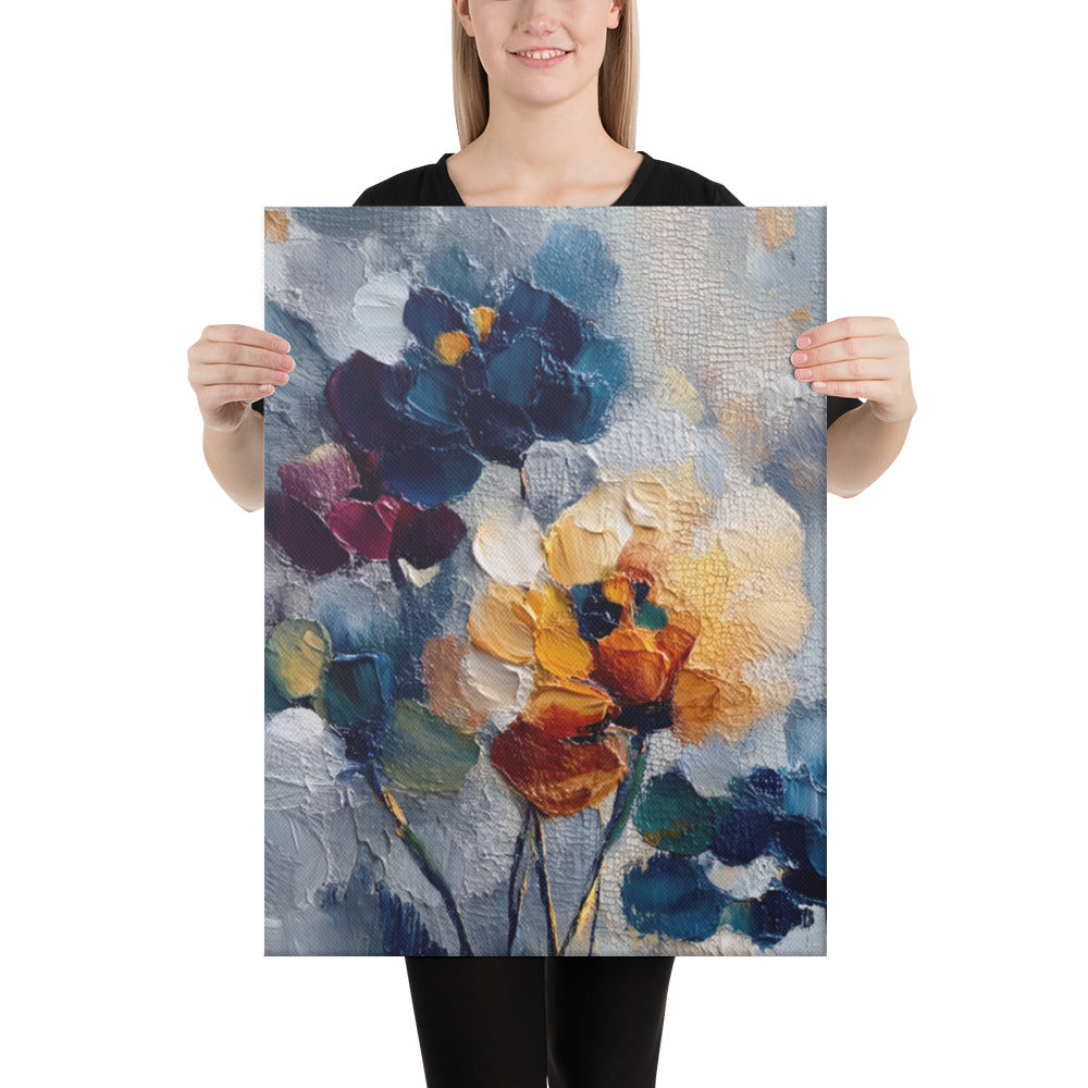 Slate Floral Relief in Navy - 18x24 Gallery Wrapped