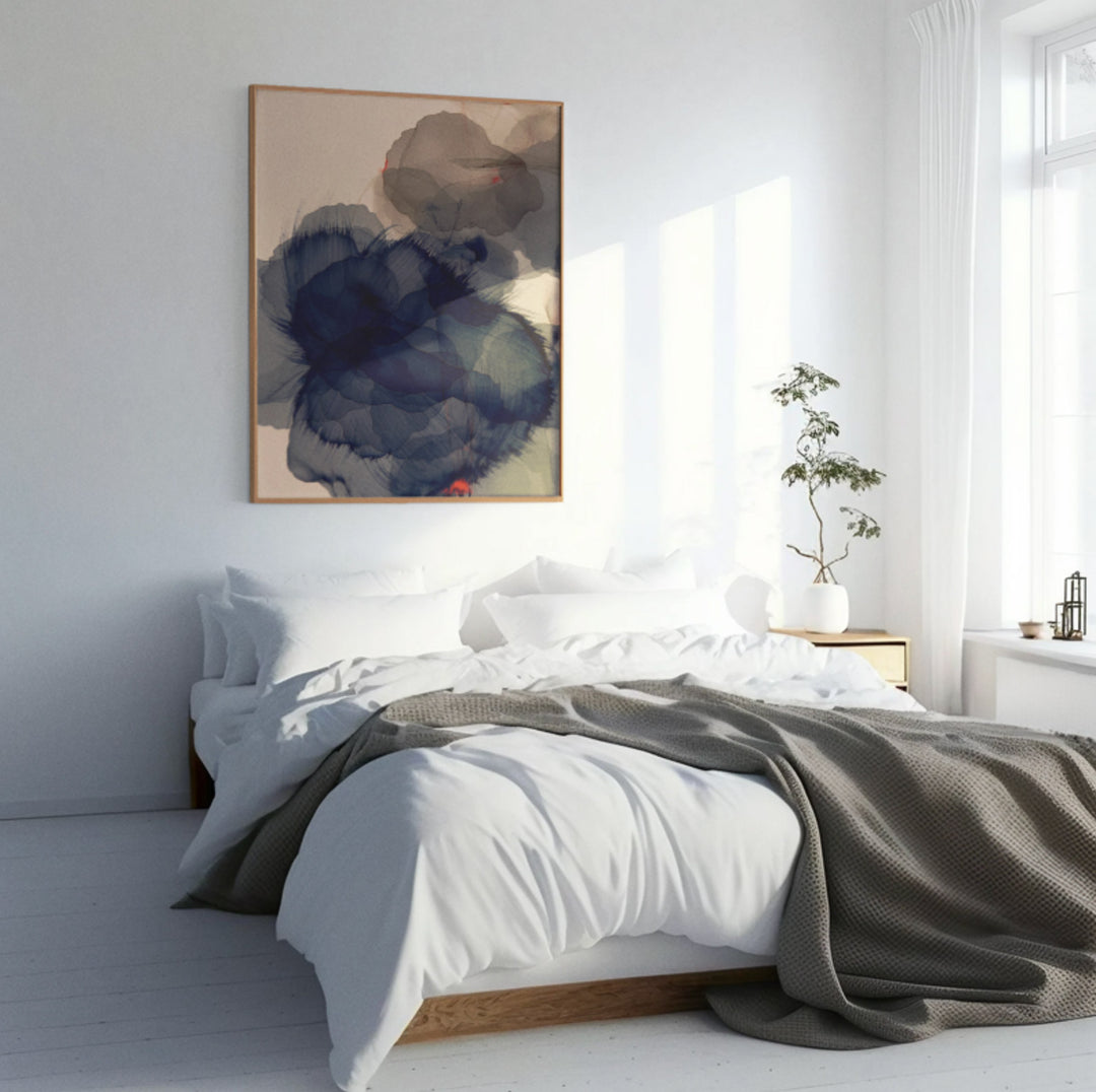 Indigo Layers in Stillness - Premium Canvas Print Detail