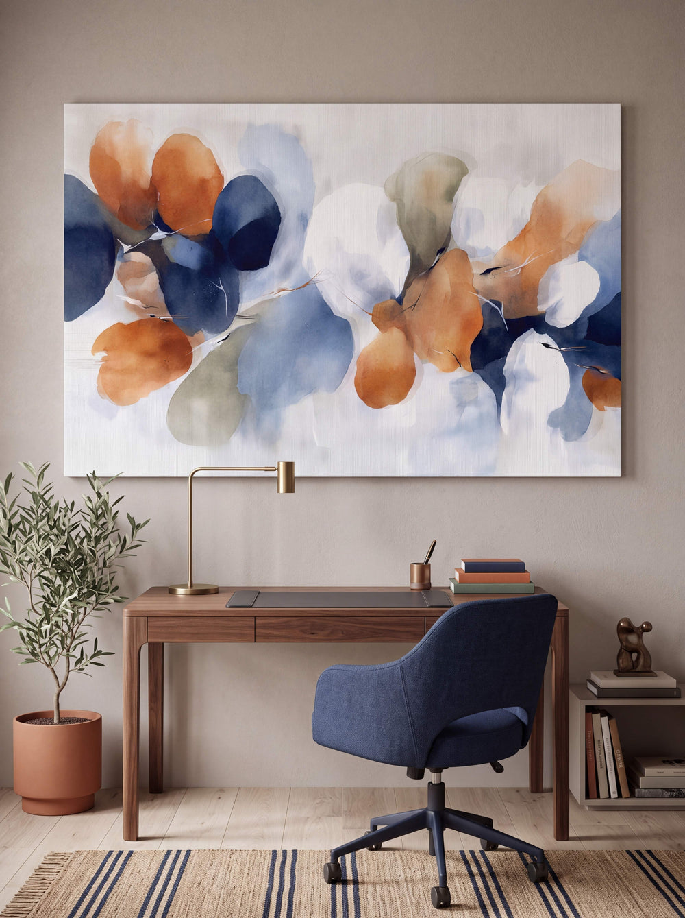 Ochre Sage and Navy Drift - Premium Canvas Print Detail