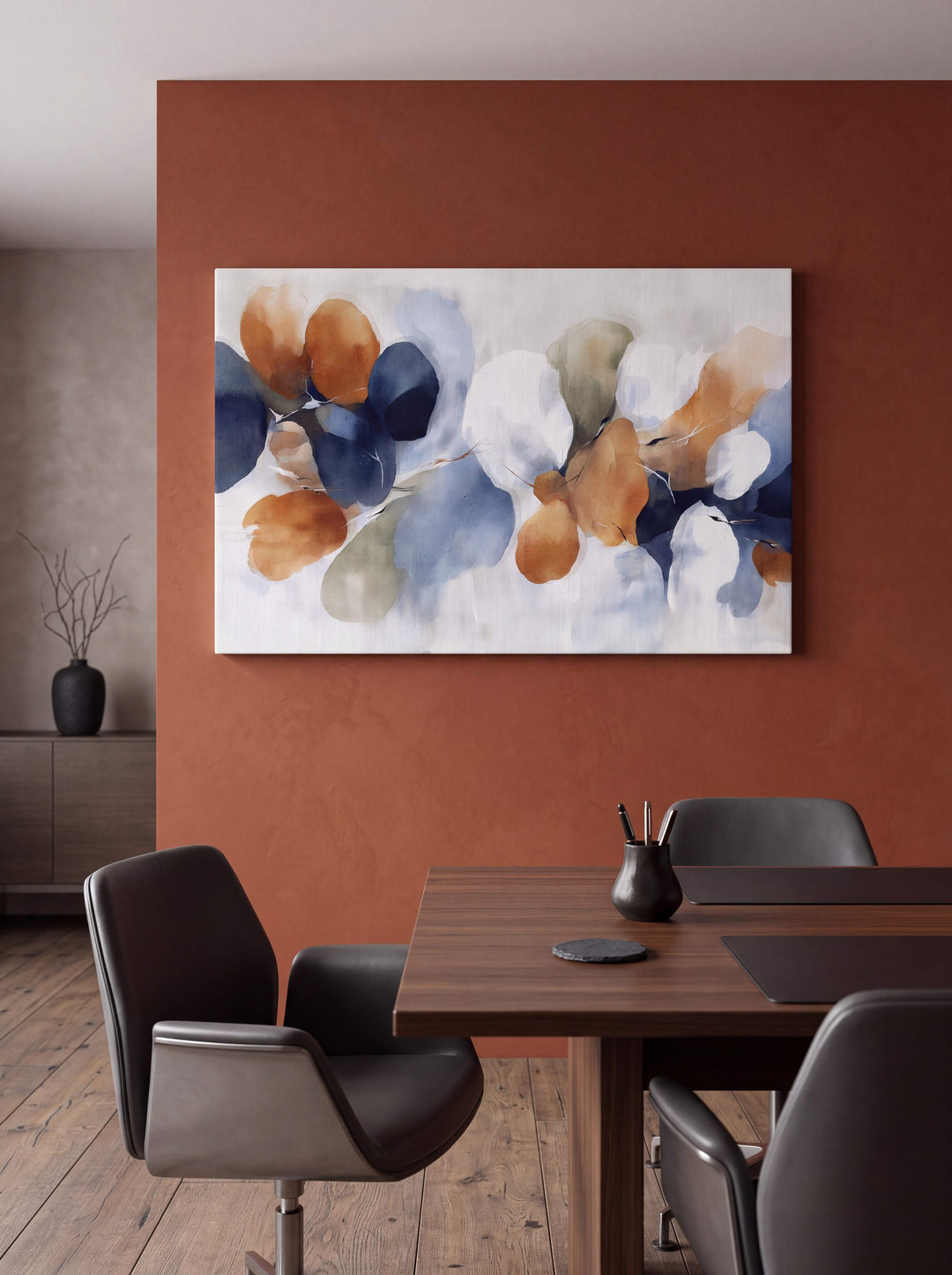 Ochre Sage and Navy Drift - Premium Canvas Print Detail