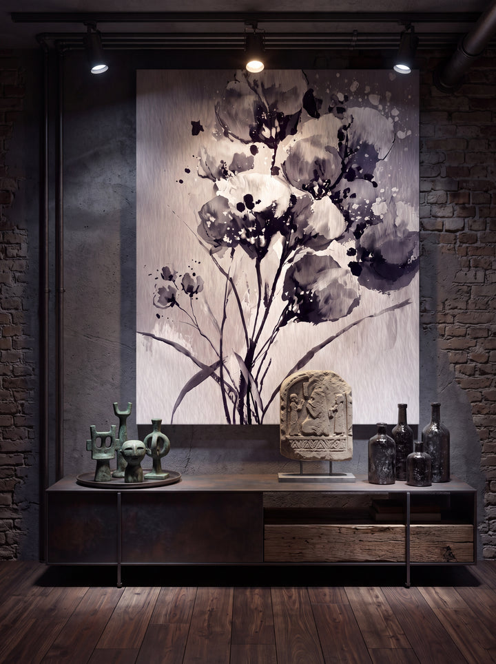 Whispering Ink-Washed Blooms - Premium Canvas Print Detail