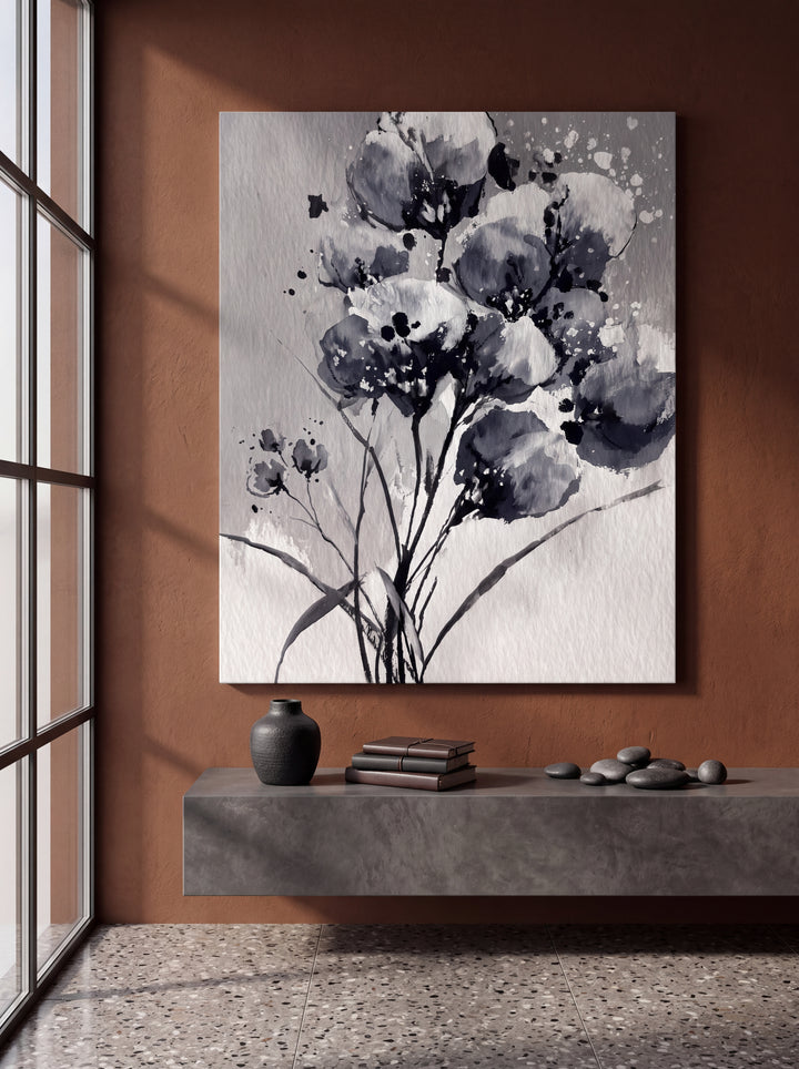 Whispering Ink-Washed Blooms - Premium Canvas Print Detail