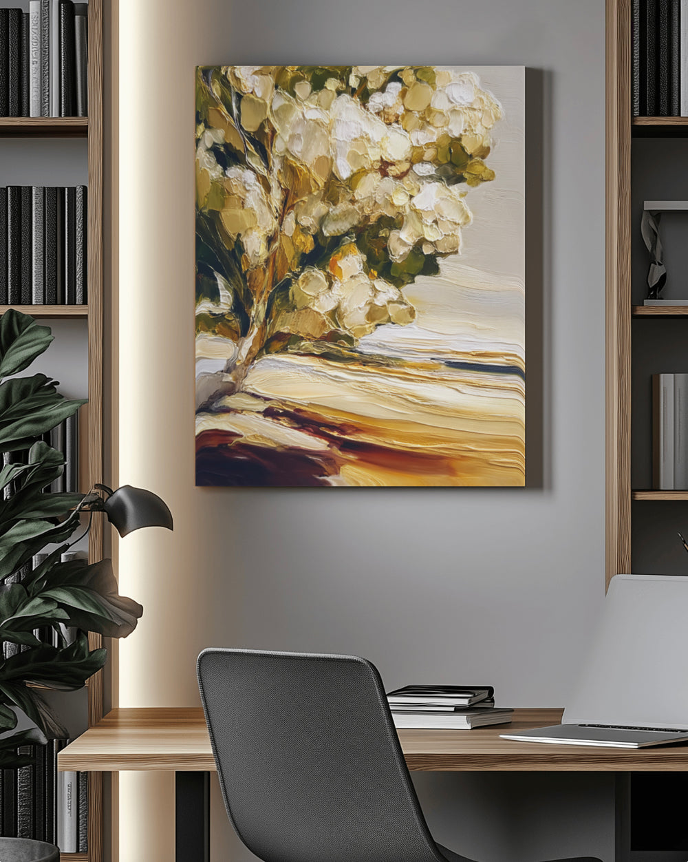 Impasto Ochre Flows - Premium Canvas Print Detail