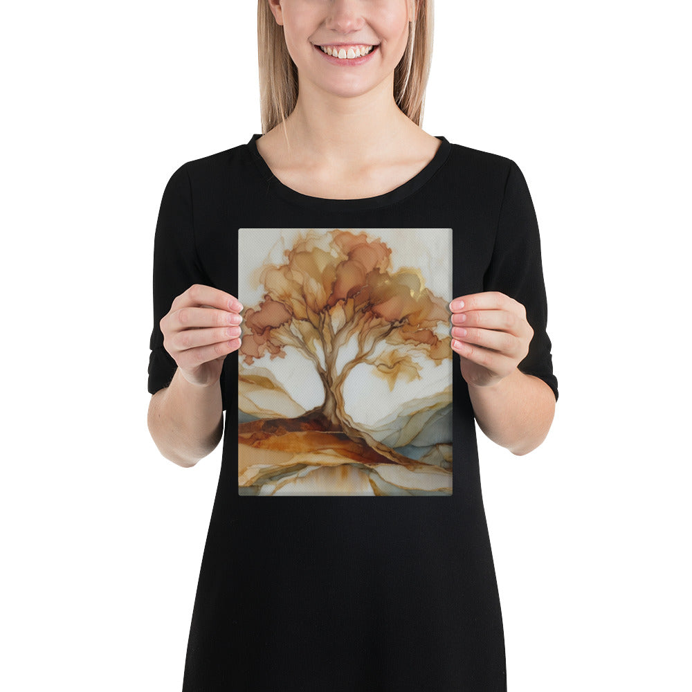 Organic amber and gold tree with flowing marble layers in warm cream and terracotta earth tones
