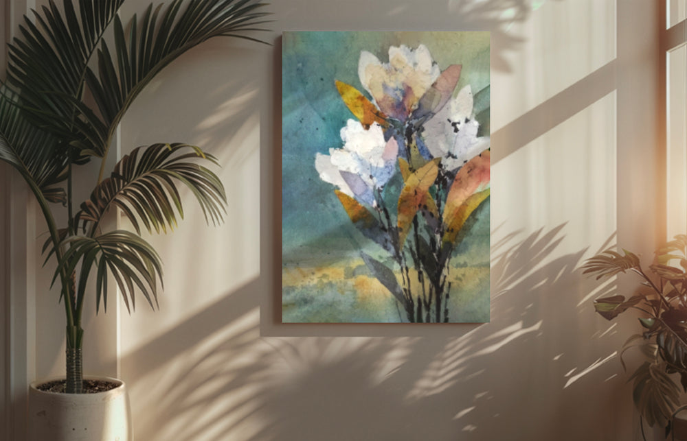 Soft Teal Blooms - Premium Canvas Print Detail