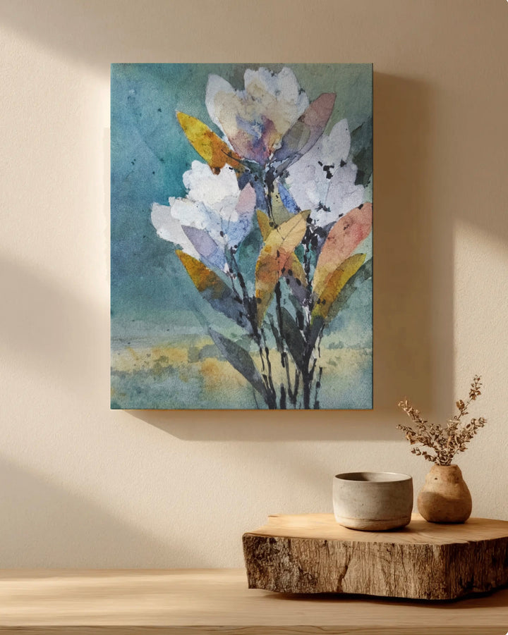 Soft Teal Blooms - Premium Canvas Print Detail