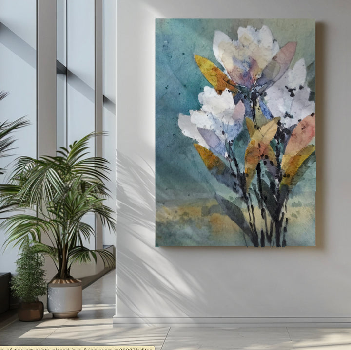 Soft Teal Blooms - Premium Canvas Print Detail