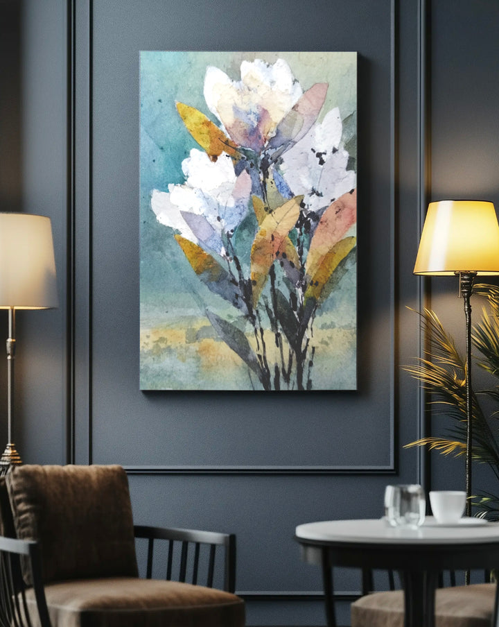 Soft Teal Blooms - Premium Canvas Print Detail