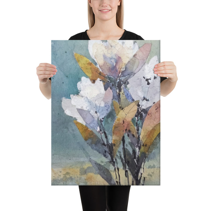 Soft Teal Blooms - 18x24 Gallery Wrapped
