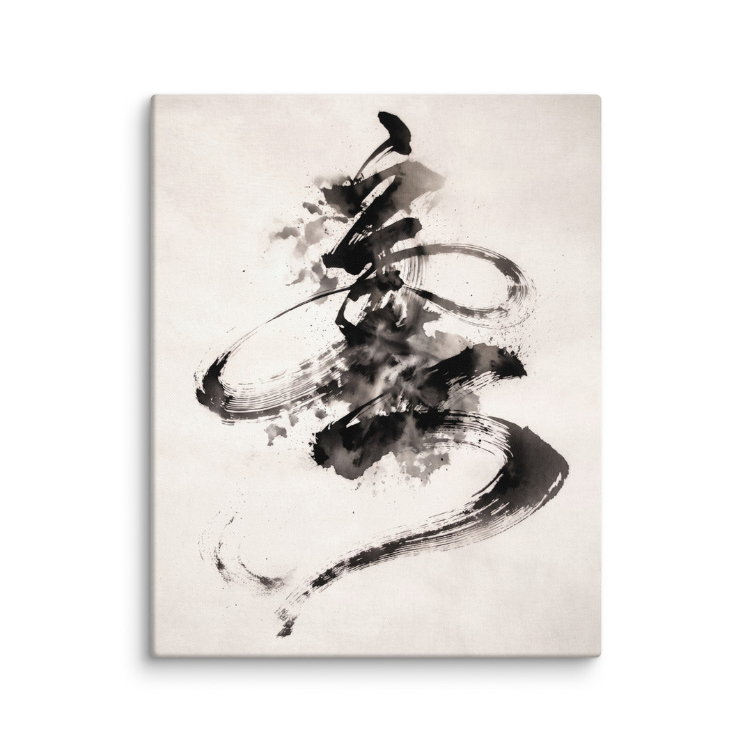 Abstract sumi ink brush arcs and washes on warm cream background