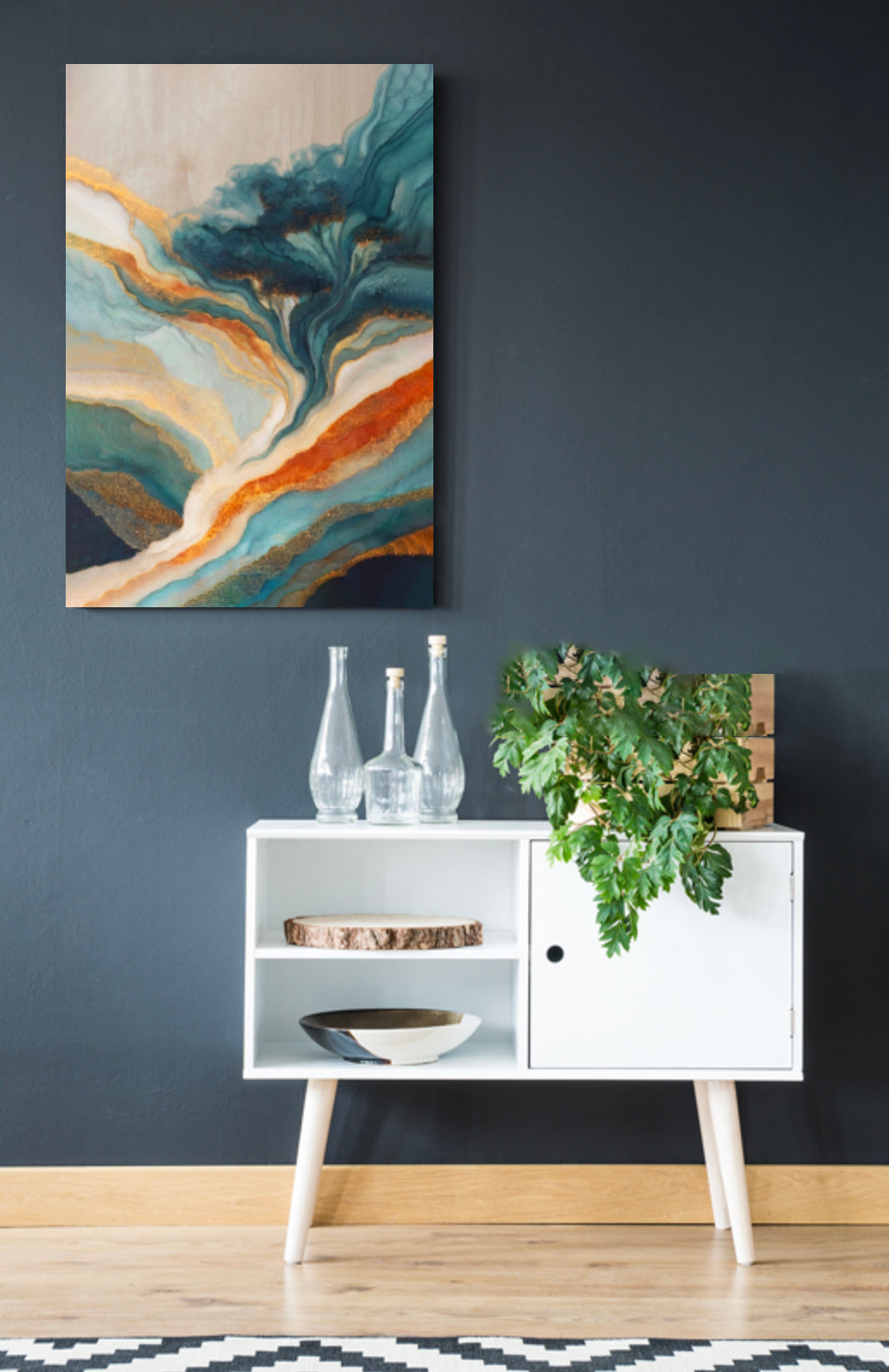 Organic Teal Gilded Flows - Premium Canvas Print Detail