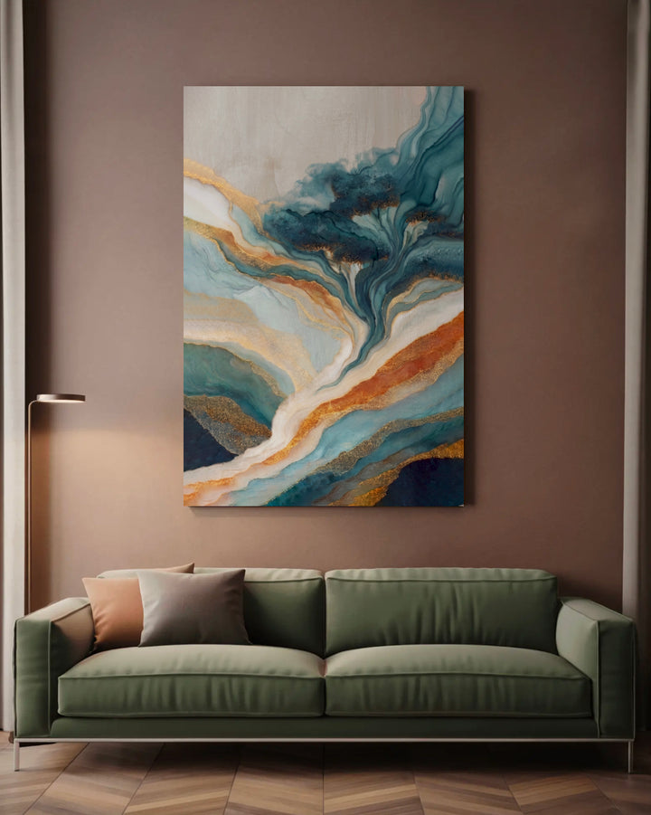 Organic Teal Gilded Flows - Premium Canvas Print Detail