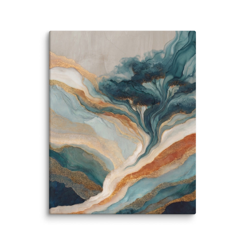 Organic Teal Gilded Flows - 24x30 Gallery Wrapped