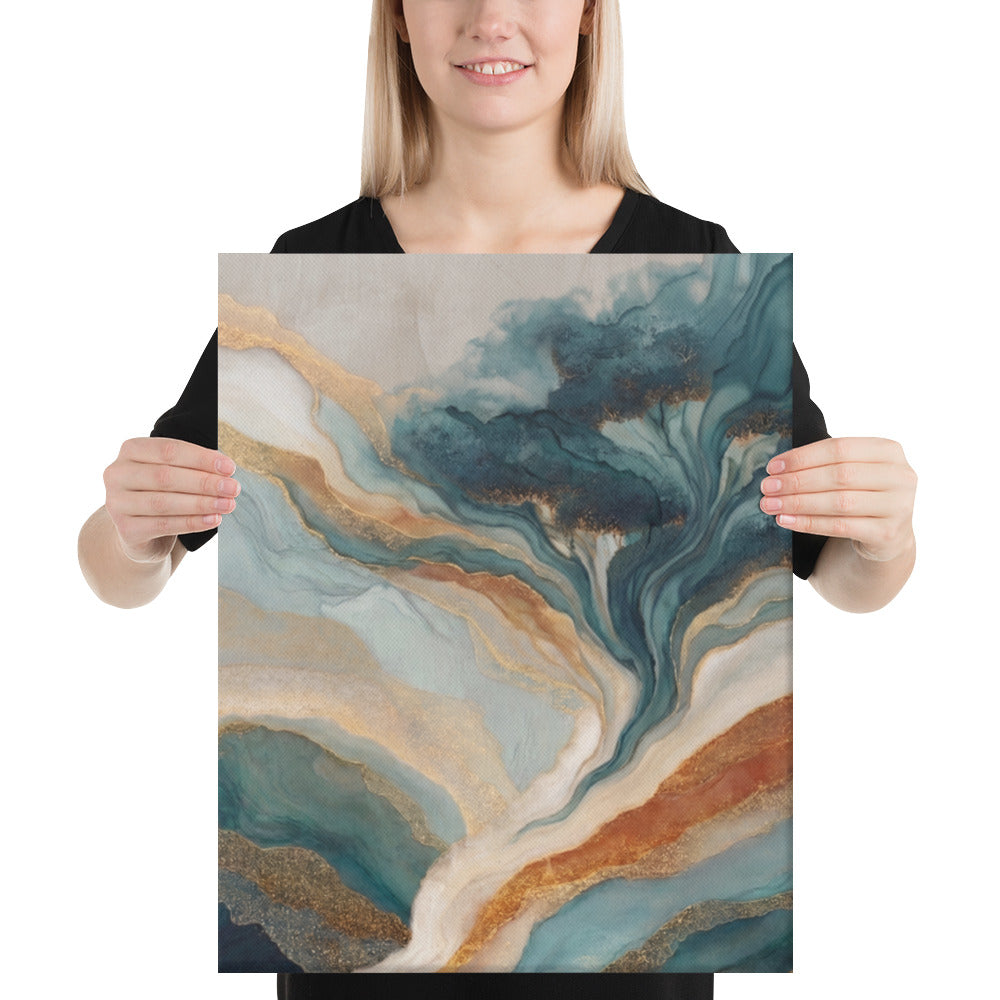 Organic Teal Gilded Flows - 16x20 Gallery Wrapped