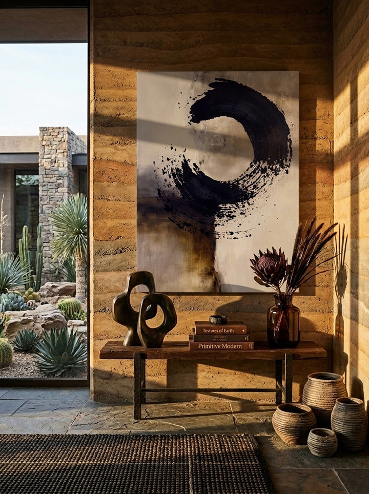 Enso Brush in Neutral Layers - Premium Canvas Print Detail